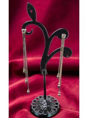 Vintage 3 Strand Silver Tone Rhinstone Accent Pendulum Long Dangle Earrings